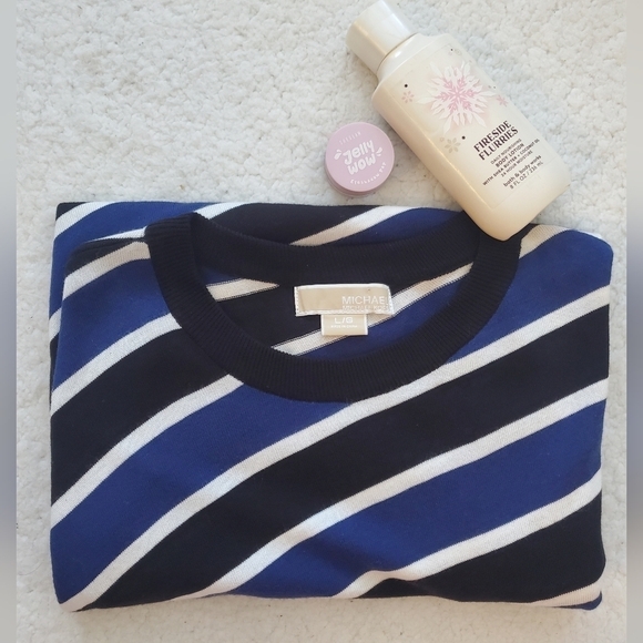Bundle Only: Michael Kors Diagonal  Stripe Crewneck Knit Short Sleeve Top Size L - Picture 1 of 10